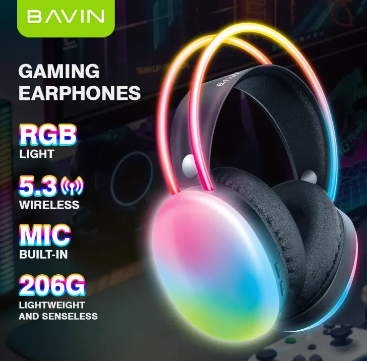 Bavin Disco Pulse Wireless Headphone with Built-in Mic and RGB Light, Bluetooth 5.3, BH-32 - Image 2
