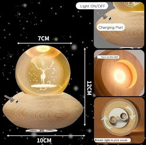 Crystal Ball Music Box - 3D Planetary Light Lamp - Night Light Lamp