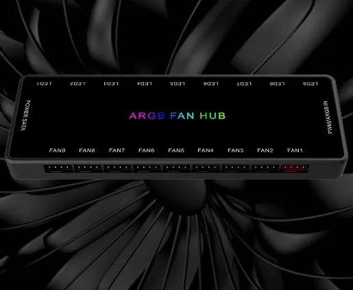 3 Pin ARGB Controller Cooling Fan Hub: 1 to 9, 3-in-1 Design, 5V AURA SYNC, SATA Powered, 4 Pin PWM, Magnetic Suction, for PC Case - Image 3
