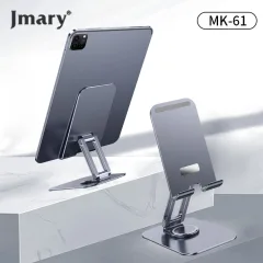 JMARY MK60 Adjustable Desktop Stand for Phone & Tablet – Universal Foldable Holder for iPhone, iPad, Samsung (4-12.9"), Tilt & Rotation, Sturdy Base for Office/Home