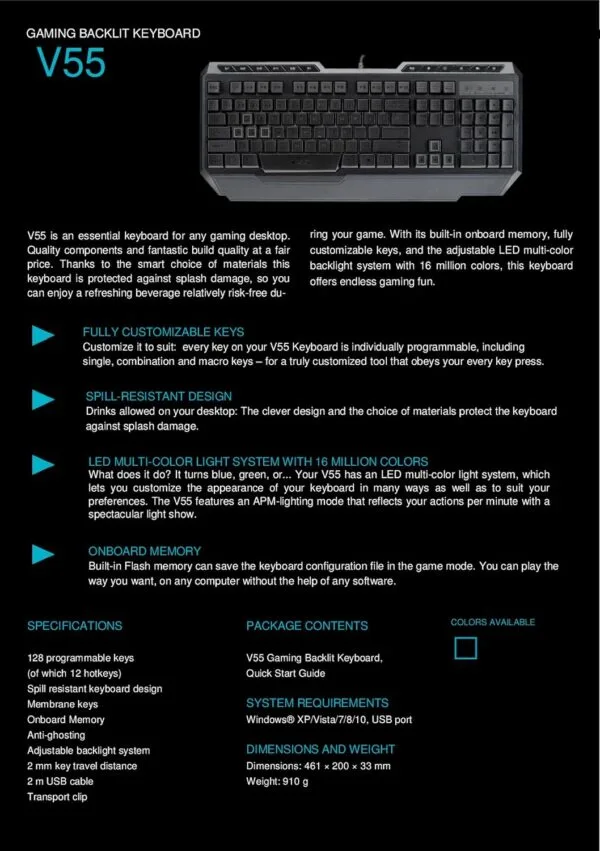 Gaming keyboard - VPRO V55 backlit – Image 5