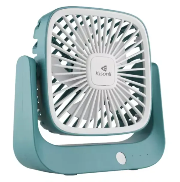 Kisonli F102: Large Desktop Fan - No Assembly, 270° Rotation, Rechargeable, 3rd Gear Automatic Adjustment- Color options White & Green – Image 3