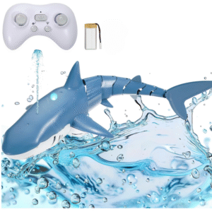 RC Shark Toy – 2.4GHz Realistic Swimming Shark with Spray & LED Lights, Pool & Bath Toy – Rechargeable Battery – Fun Gift for Kids 6+ (Boys & Girls)