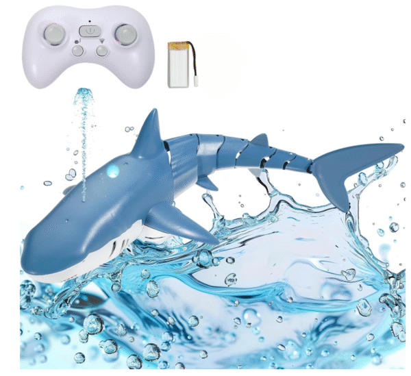 RC Shark Toy – 2.4GHz Realistic Swimming Shark with Spray & LED Lights, Pool & Bath Toy – Rechargeable Battery – Fun Gift for Kids 6+ (Boys & Girls)