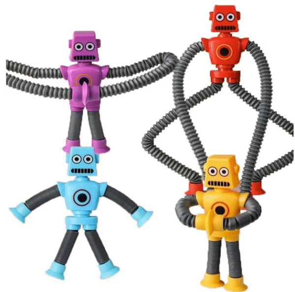 Stretchy Suction Cup Robot Toys – 5 Pack Pop Tube Sensory Toys for Kids, Stress Relief Fidget Toys for Boys & Girls (Random Colors) - Image 2