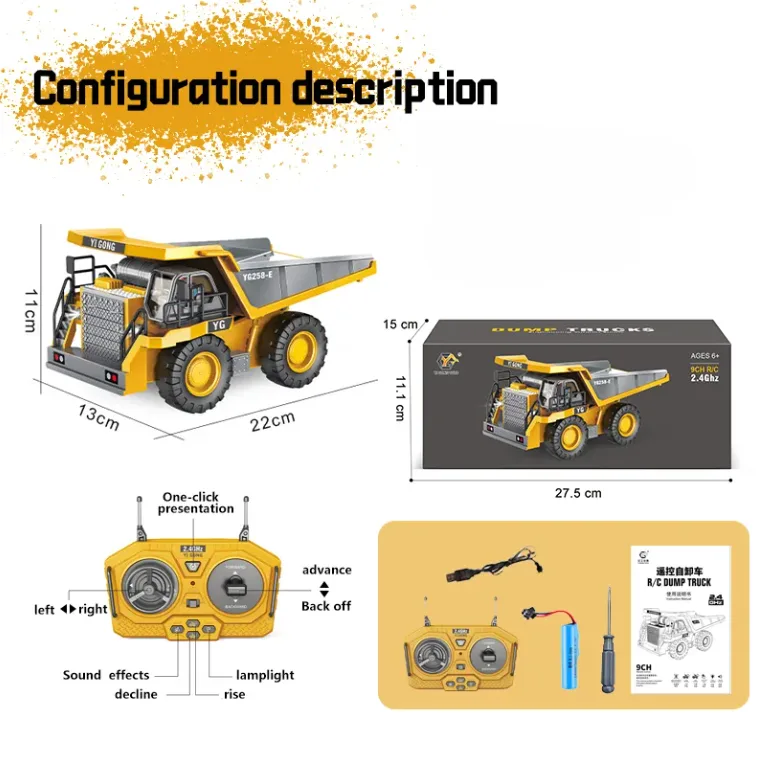 Heavy Duty RC Dump Truck Toy – 1/24 Scale Die-Cast Metal 2.4GHz 9CH Engineering Vehicle for Kids – Image 2