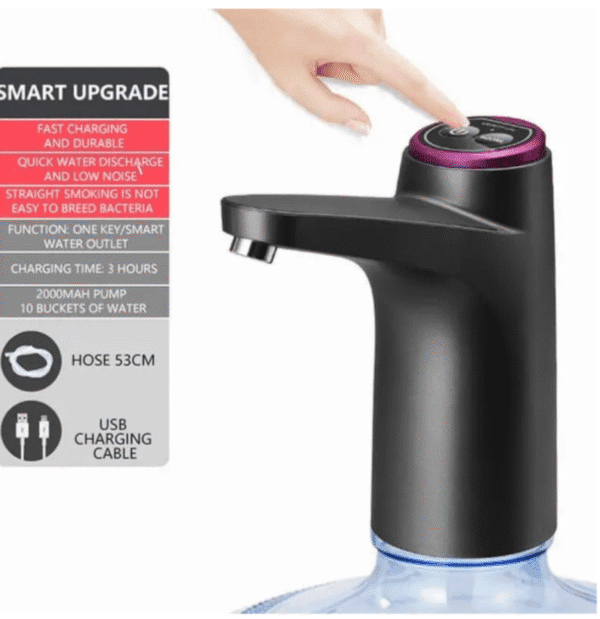 USB Rechargeable Water Dispenser Pump – Portable Electric Pump for 3, 4, 5 Gallon Jugs with Auto Shut-Off – Universal Fit, BPA-Free (Black) - Image 4