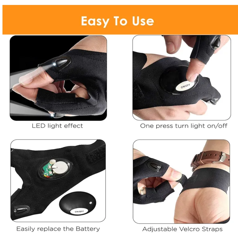 Never Work in the Dark Again! LED Flashlight Gloves - Hands Free Light for Fishing, Camping, Hiking & Car Repairs - Perfect Gift for Outdoorsmen (1 Pair) – Image 3