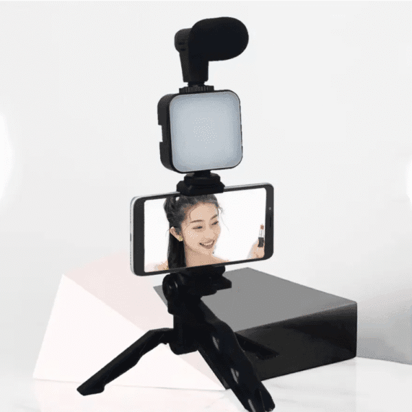 Professional Video Light Kit with Selfie Stick - Portable LED Lighting for Podcasting, Vlogging & Content Creation - Universal Mounting for Smartphones & Cameras