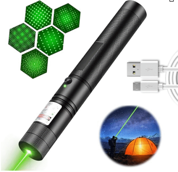 Tactical Green Laser Flashlight -Long Range, Rechargeable Bright Beam for Astronomy, Camping & Hiking - Indoor/Outdoor Use