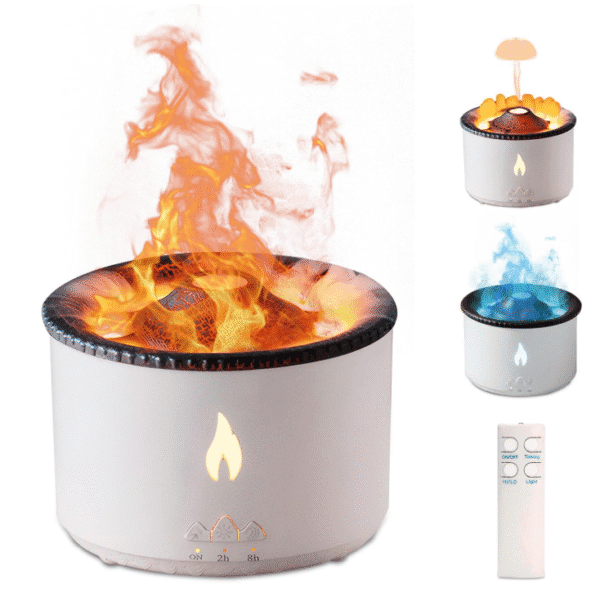 Volcano Aroma Diffuser & Humidifier – 300ml Flame/Jellyfish Mist Modes, Remote Control, Super Quiet, Cool Mist for Essential Oils – Night Light for Bedroom, Office, Spa
