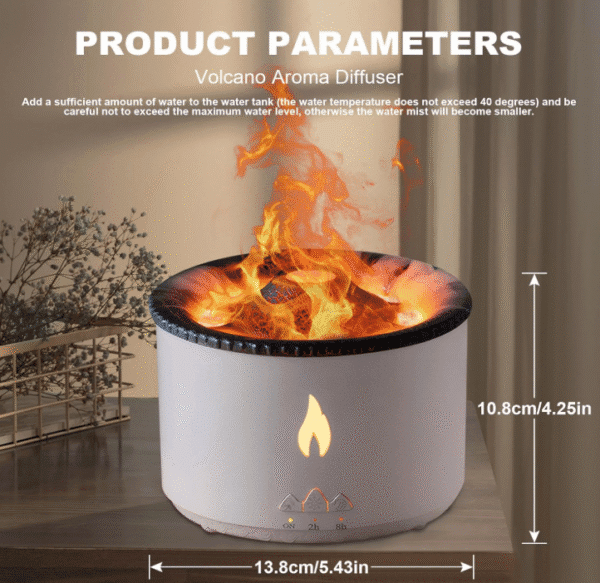 Volcano Aroma Diffuser & Humidifier – 300ml Flame/Jellyfish Mist Modes, Remote Control, Super Quiet, Cool Mist for Essential Oils – Night Light for Bedroom, Office, Spa - Image 4