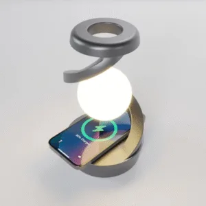 Contemporary Wireless Charging LED Table Lamp - Rechargeable Rotating Ball Night Light with Touch Control, 3 Color Modes, ABS Material - Bedside, Office, Dorm Room Lighting (Black)
