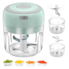 Electric Mini Food Chopper – 250ml+100ml Rechargeable Food Processor for Garlic, Onion, Herbs & Fruits | 2-in-1 Blender Cups | 200W Powerful Motor | One-Touch Operation | BPA-Free | Green, White, Pink Colors