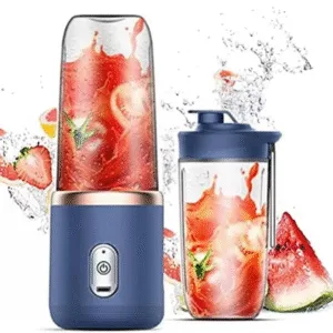 Andowl Q-l350 400ML Portable Electric Juicer Cup - USB Rechargeable Smoothie Maker with Stainless Steel Blade | Mini Blender for Ice Crushing, Fruits, Protein Shakes | Travel & Gym Friendly (Blue)