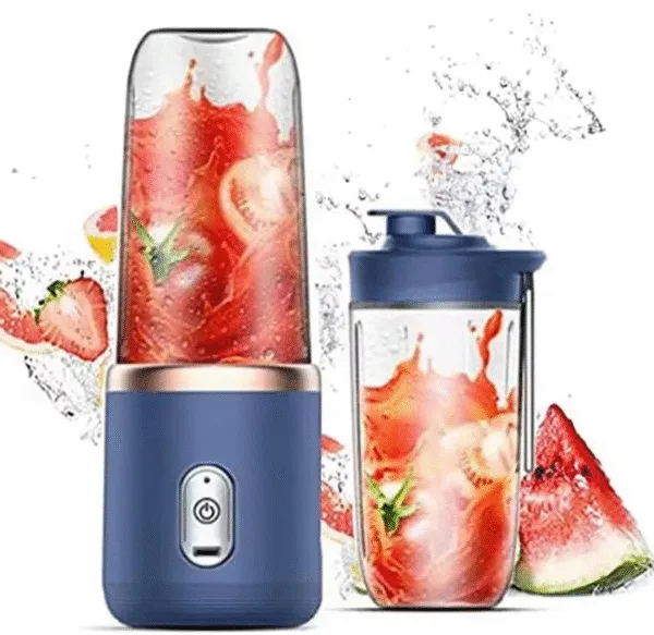 Andowl Q-l350 400ML Portable Electric Juicer Cup - USB Rechargeable Smoothie Maker with Stainless Steel Blade | Mini Blender for Ice Crushing, Fruits, Protein Shakes | Travel & Gym Friendly (Blue)
