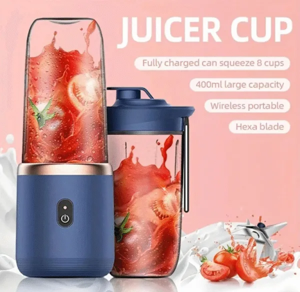 Andowl Q-l350 400ML Portable Electric Juicer Cup - USB Rechargeable Smoothie Maker with Stainless Steel Blade | Mini Blender for Ice Crushing, Fruits, Protein Shakes | Travel & Gym Friendly (Blue) – Image 2