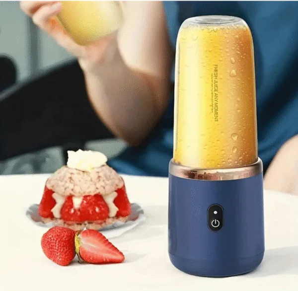 Andowl Q-l350 400ML Portable Electric Juicer Cup - USB Rechargeable Smoothie Maker with Stainless Steel Blade | Mini Blender for Ice Crushing, Fruits, Protein Shakes | Travel & Gym Friendly (Blue) – Image 3