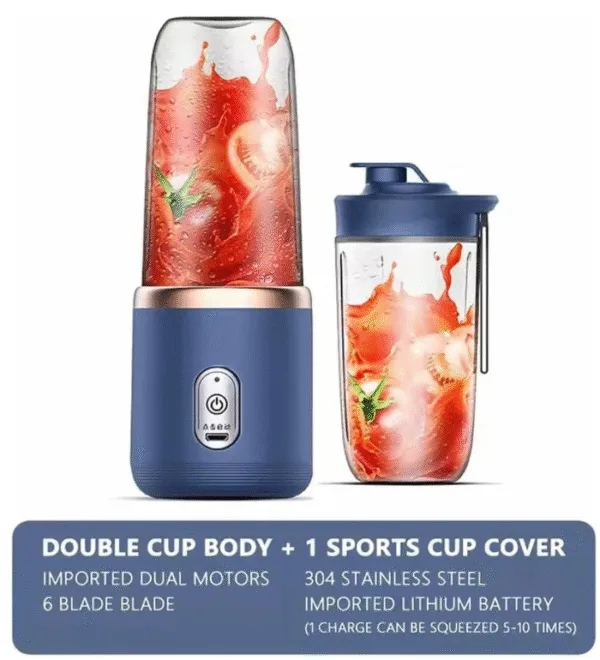 Andowl Q-l350 400ML Portable Electric Juicer Cup - USB Rechargeable Smoothie Maker with Stainless Steel Blade | Mini Blender for Ice Crushing, Fruits, Protein Shakes | Travel & Gym Friendly (Blue) – Image 4