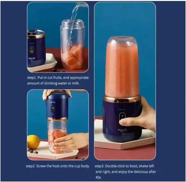 Andowl Q-l350 400ML Portable Electric Juicer Cup - USB Rechargeable Smoothie Maker with Stainless Steel Blade | Mini Blender for Ice Crushing, Fruits, Protein Shakes | Travel & Gym Friendly (Blue) – Image 5