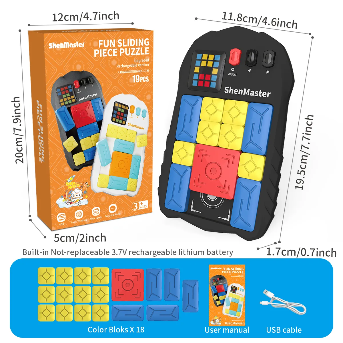 Smart Electronic Sliding Block Puzzle Game with 500 Challenges – Rechargeable Brain Teaser for Kids, Teens & Adults – Image 4