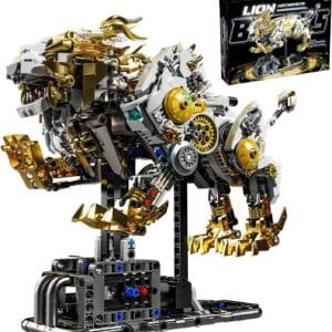 Cyber Lion Mechanical Building Block Set – Futuristic Beast Model Kit with Movable Joints & Display Stand for Teens and Adults