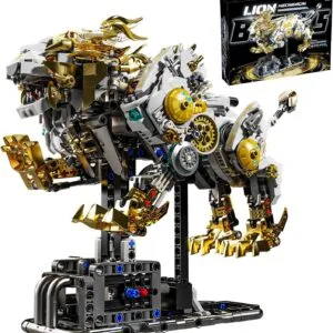 Cyber Lion Mechanical Building Block Set – Futuristic Beast Model Kit with Movable Joints & Display Stand for Teens and Adults