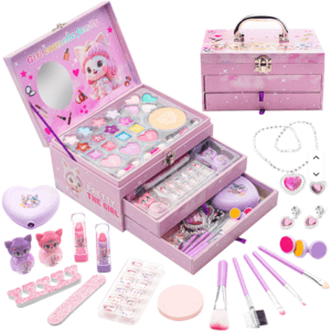 New Style Kids Makeup Kit for Girls – Real Washable Lip Gloss & Eyeshadow Cosmetic Set with Craft Box | Toddler-Friendly Pretend Play Beauty Toy