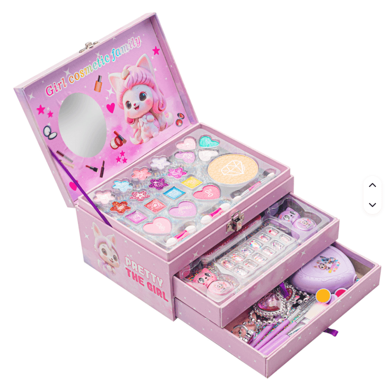 New Style Kids Makeup Kit for Girls – Real Washable Lip Gloss & Eyeshadow Cosmetic Set with Craft Box | Toddler-Friendly Pretend Play Beauty Toy - Image 2